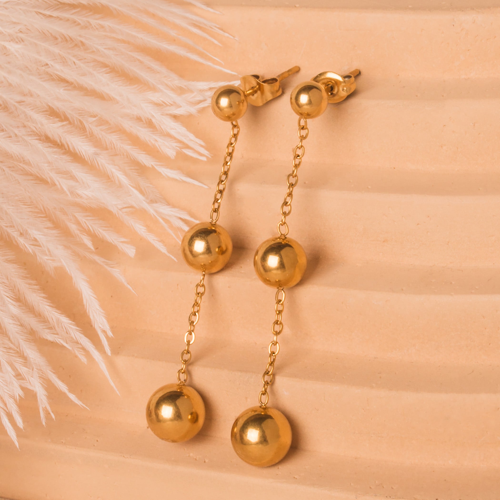 Gold beaded chain earrings 