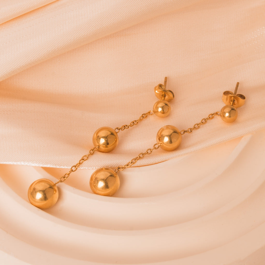 Gold stud beaded drop earrings 