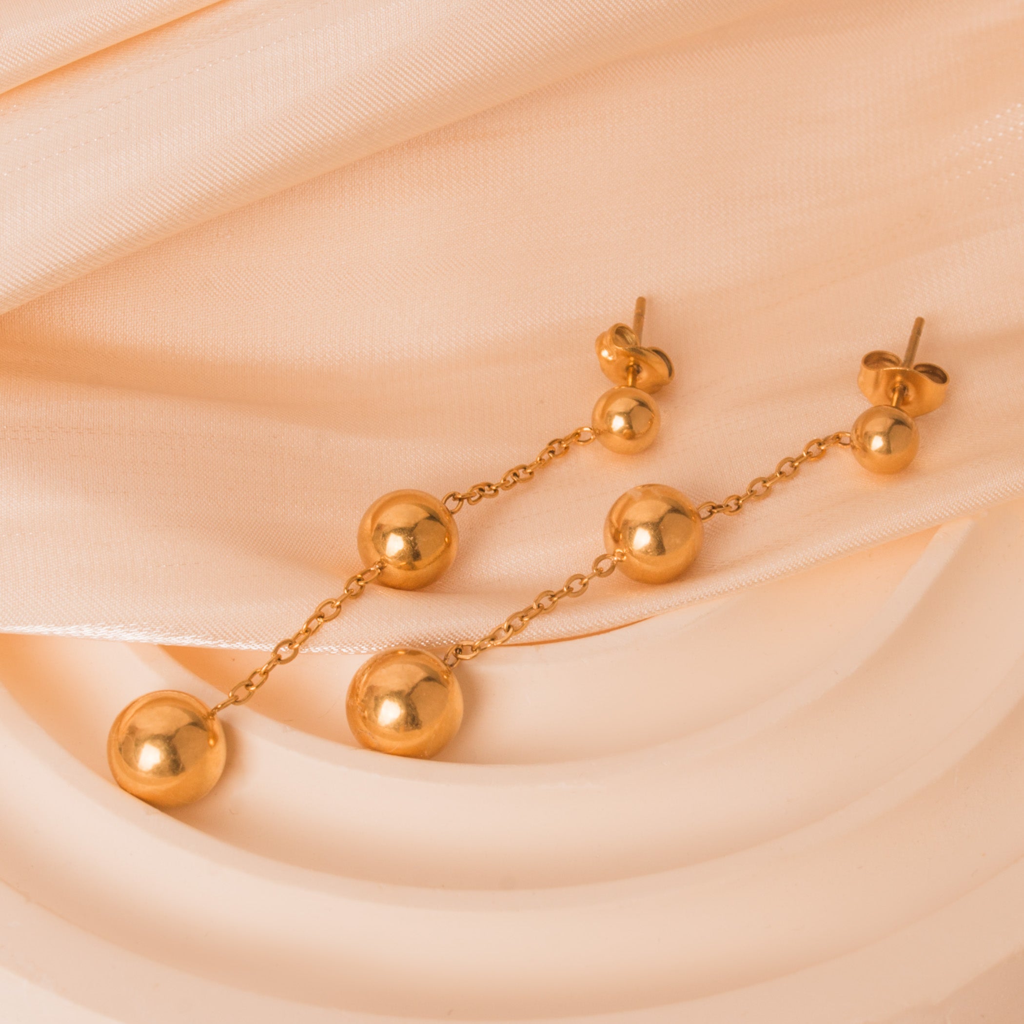 Gold stud beaded drop earrings 