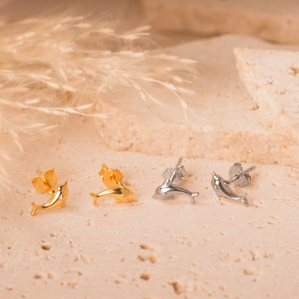 dainty dolphin stud earrings