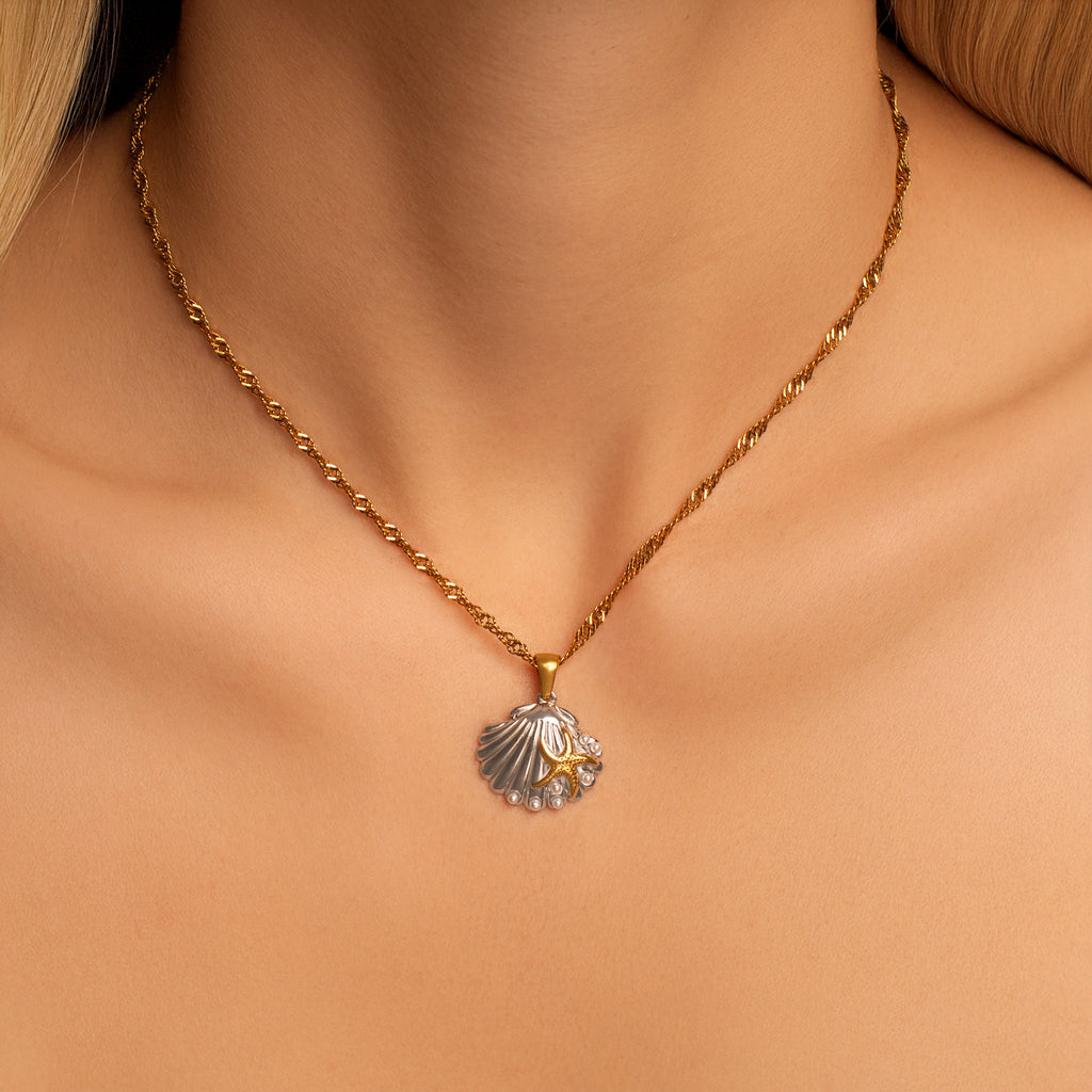 delicate mixed metal shell necklace