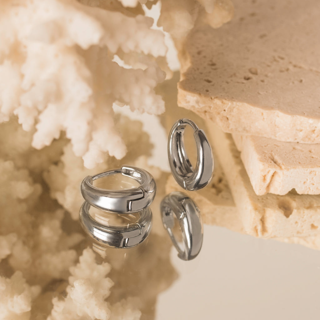 dome silver huggie hoop earrings