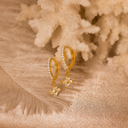 Gold hoop earrings with cz clover drops