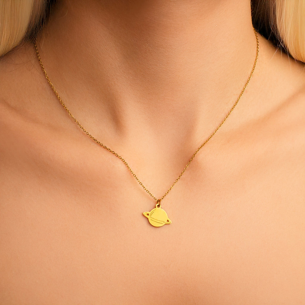 gold Saturn charm necklace