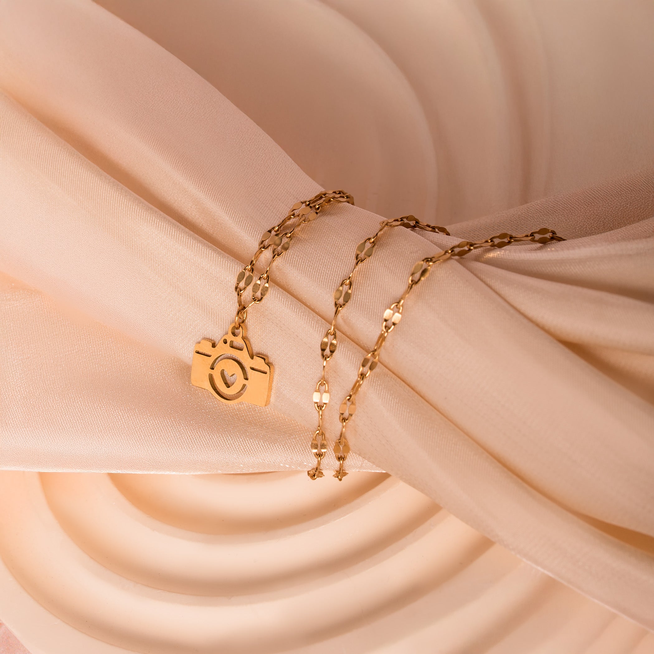 gold camera necklace
