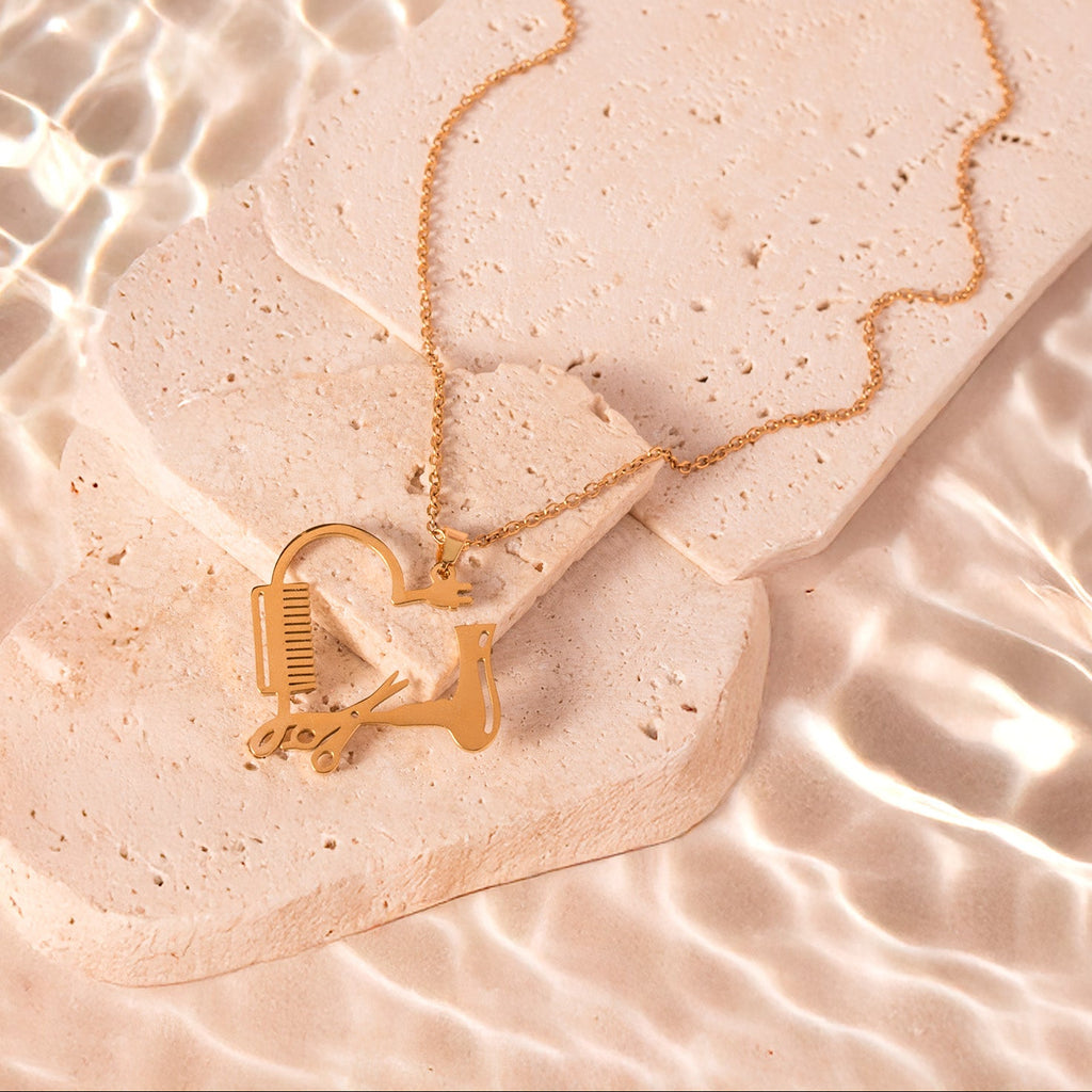 gold hair stylist necklace