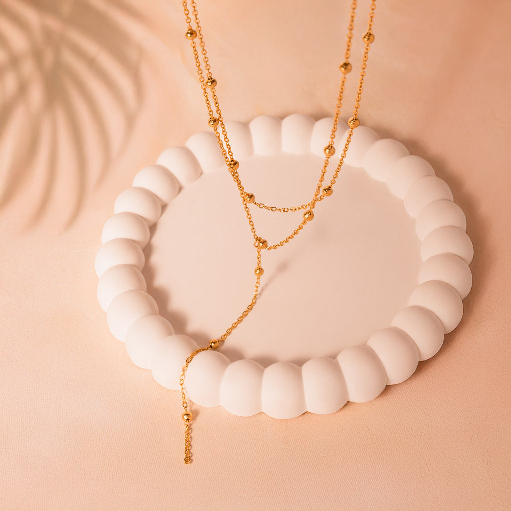 gold layered lariat chain necklace
