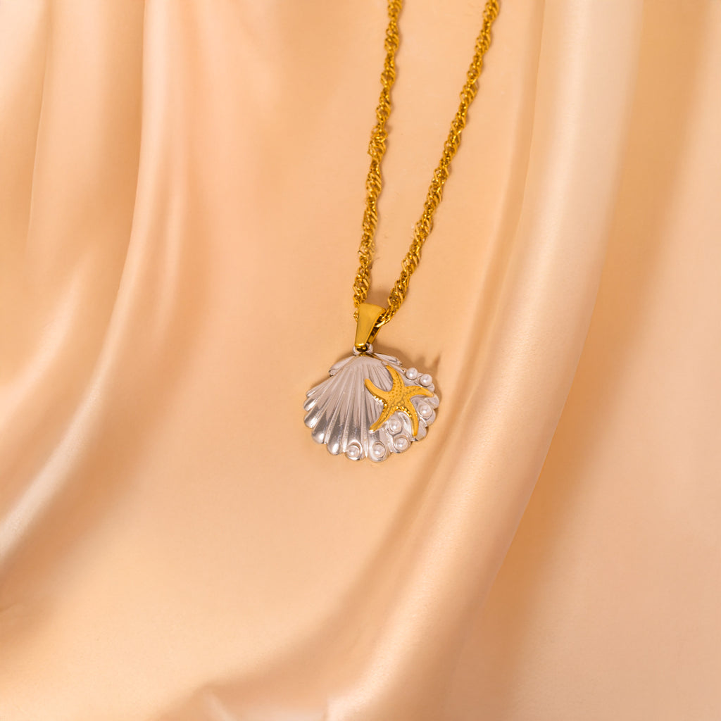 gold mixed metal shell necklace