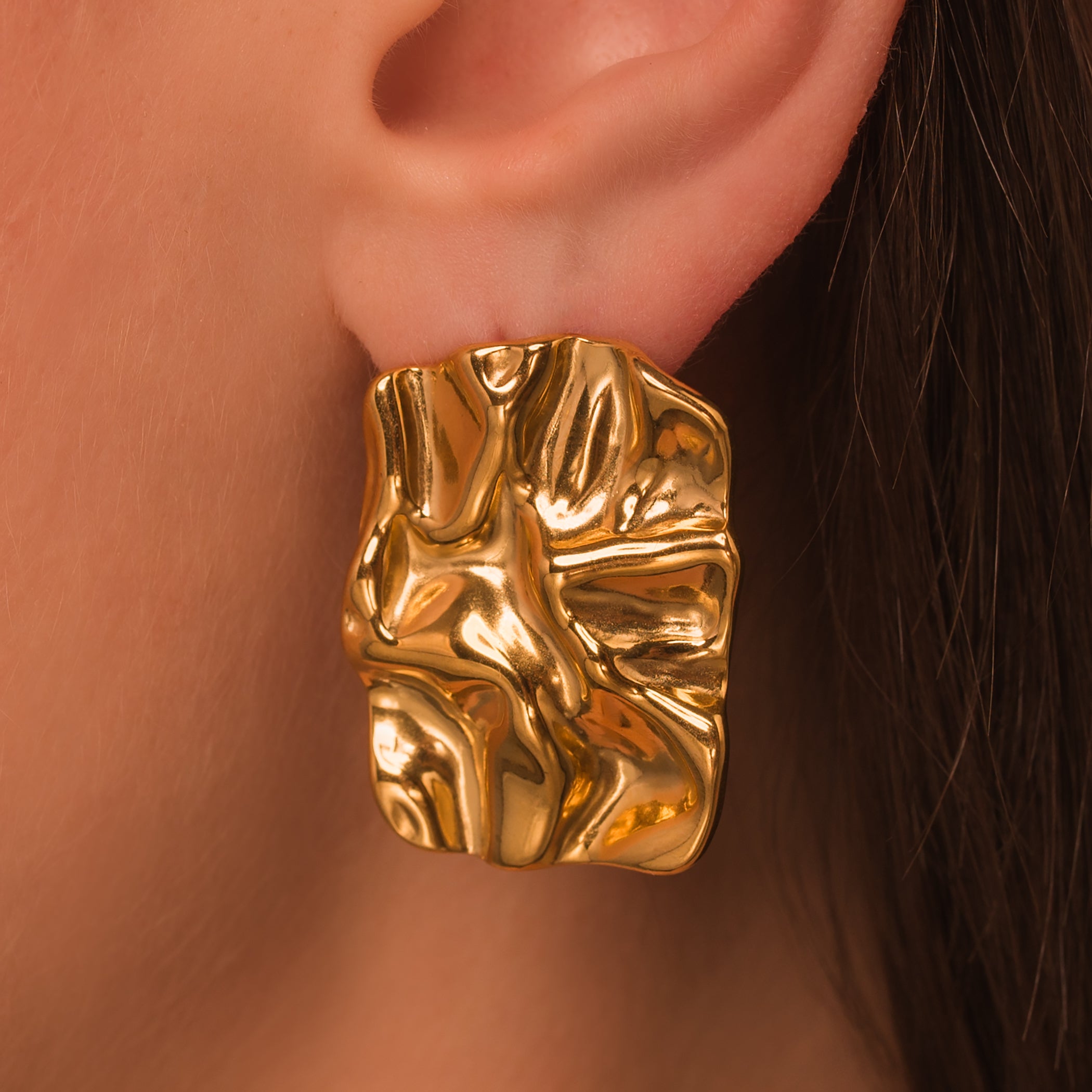 gold rectangle statement earrings
