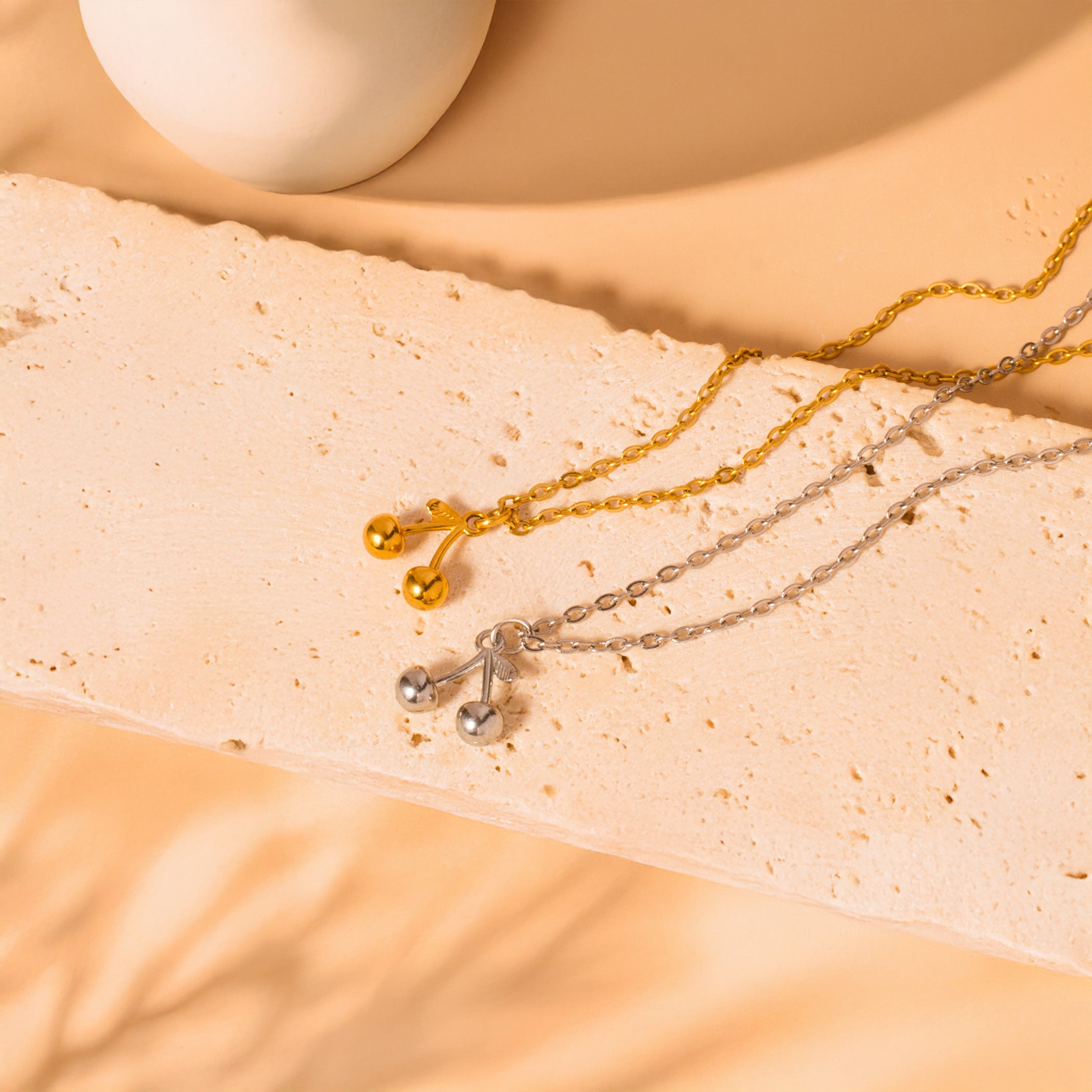 gold silver cherry necklace