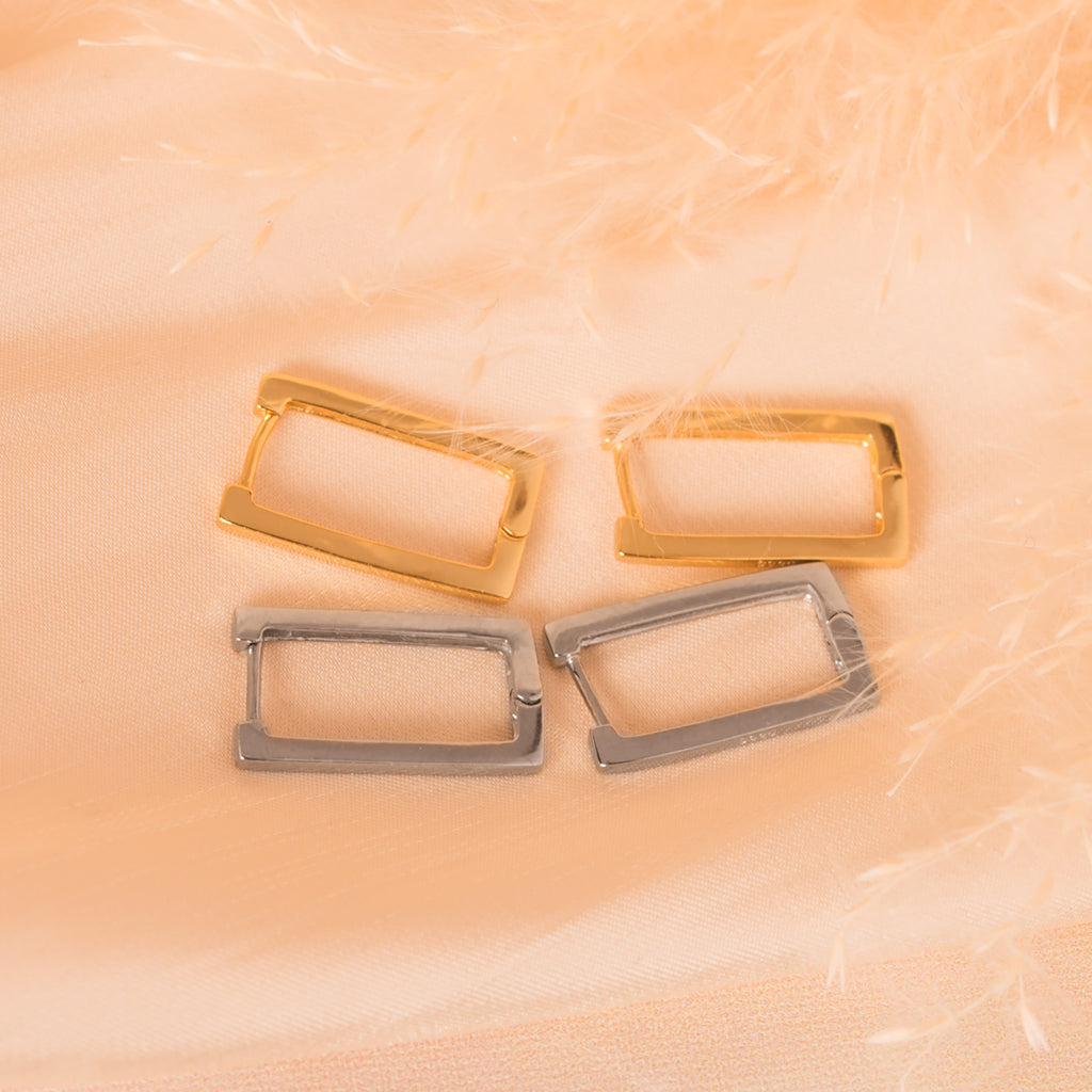 gold silver rectangle earrings