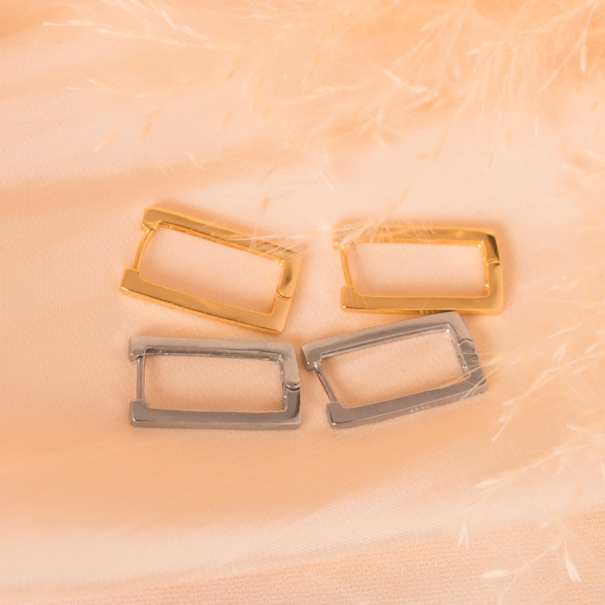 gold silver rectangle earrings