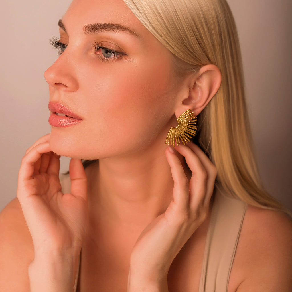 large gold sun earrings