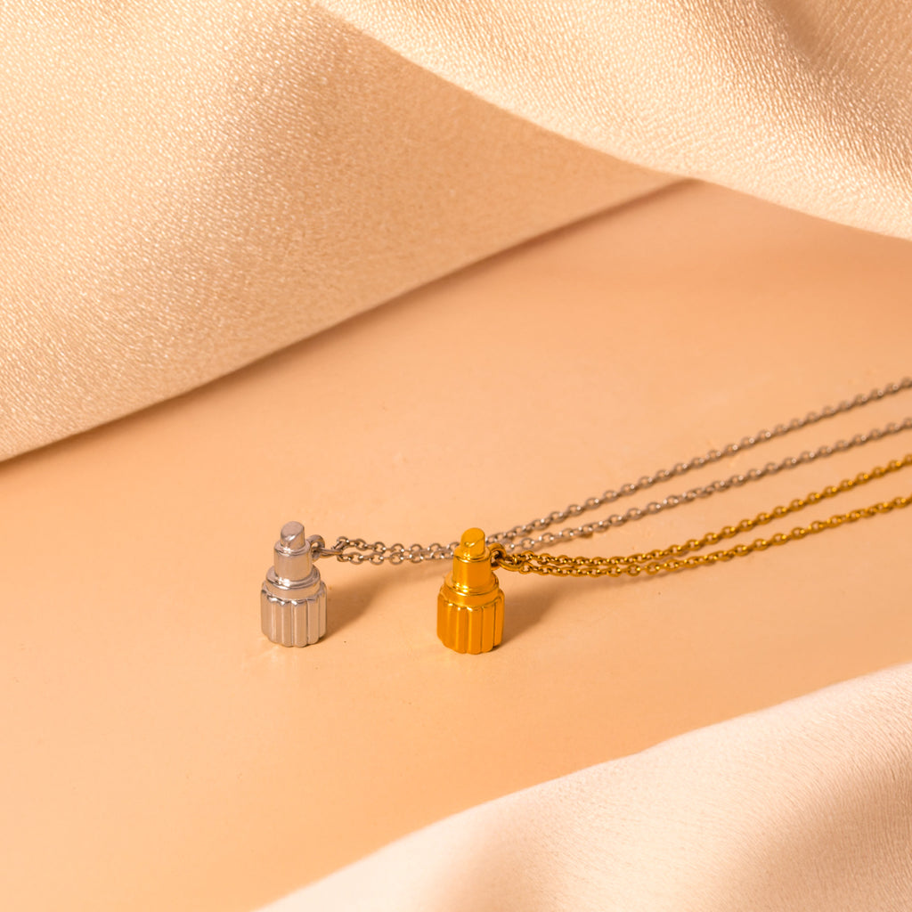 lipstick silver gold necklace