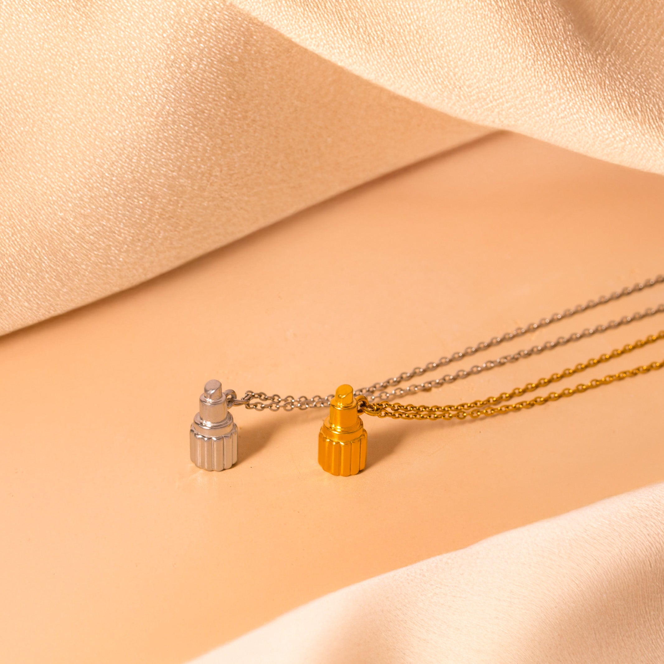 lipstick silver gold necklace