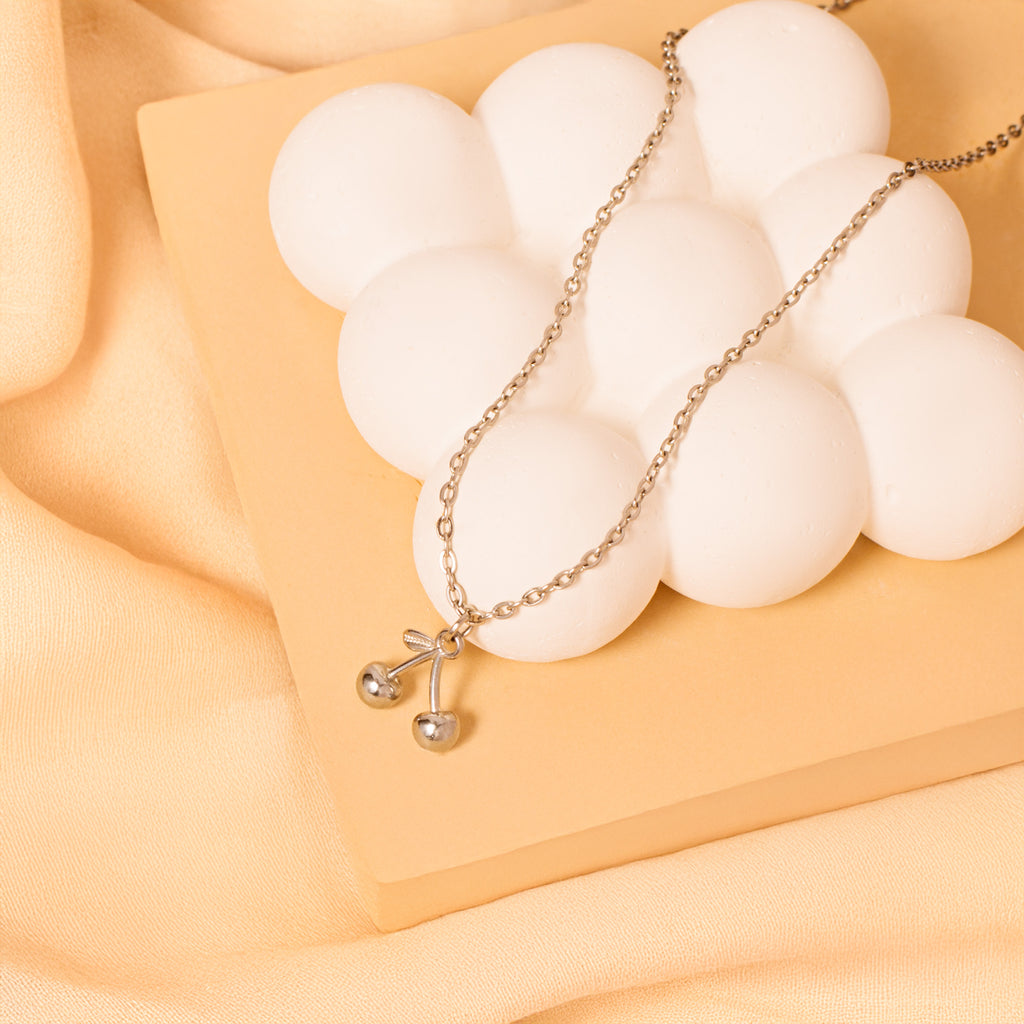 silver cherry necklace