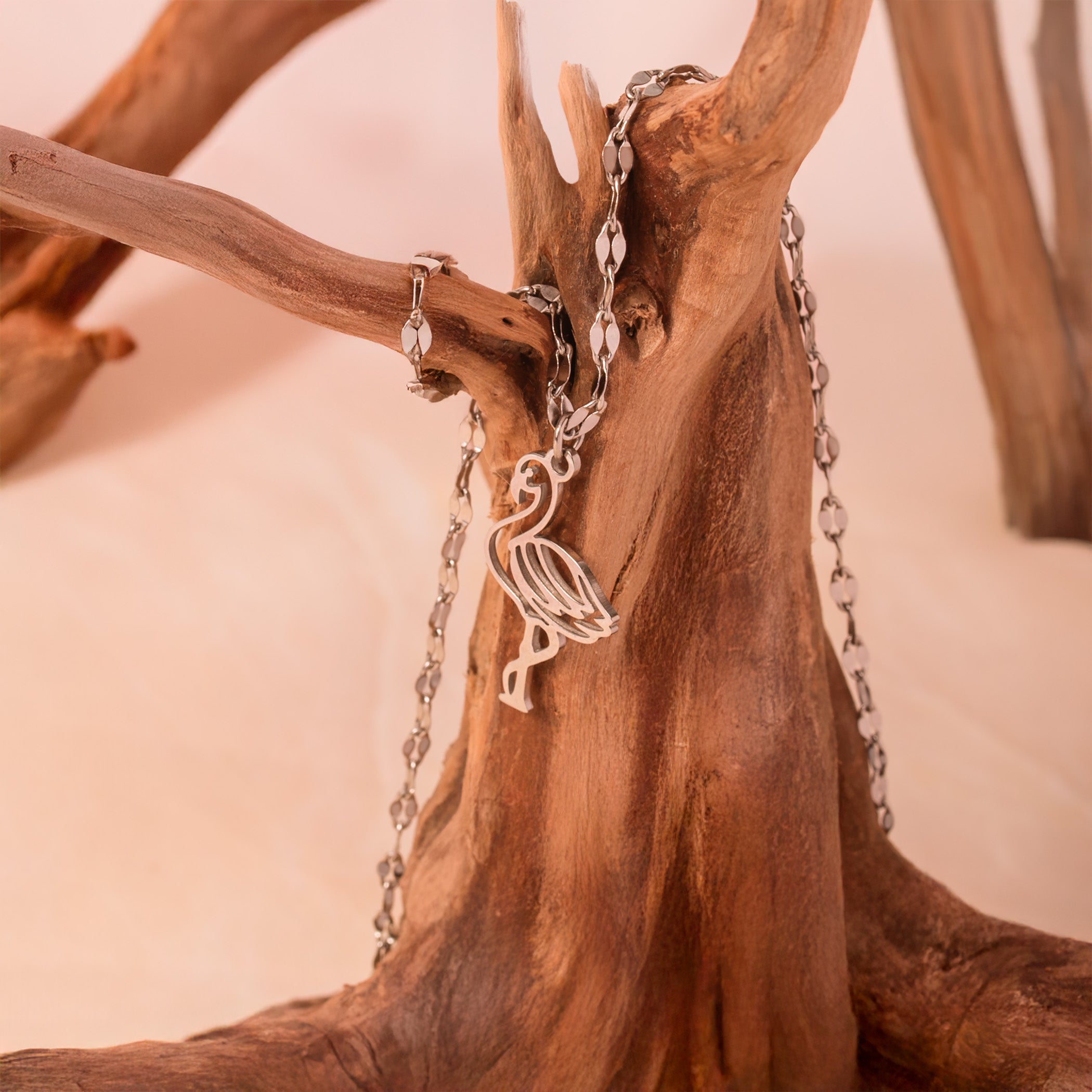 silver flamingo necklace