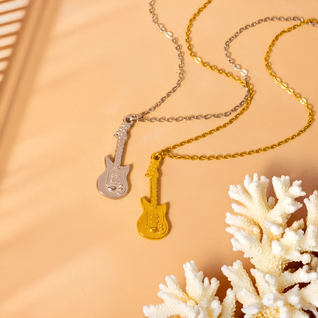 silver gold guitar necklace