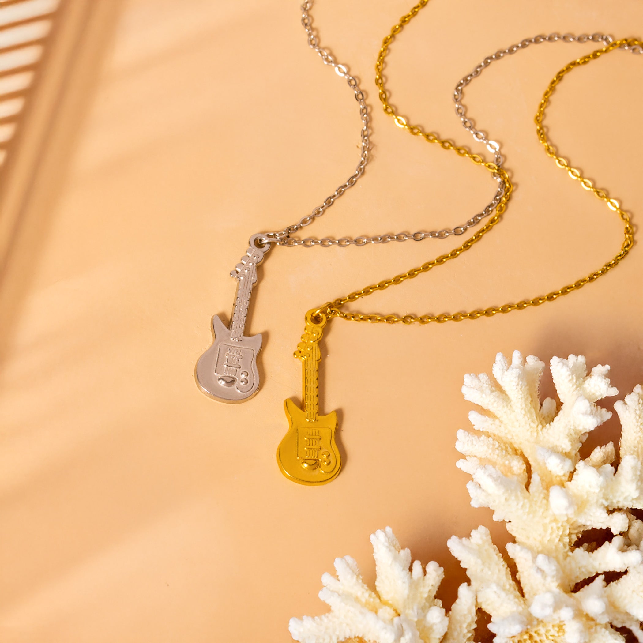silver gold guitar necklace