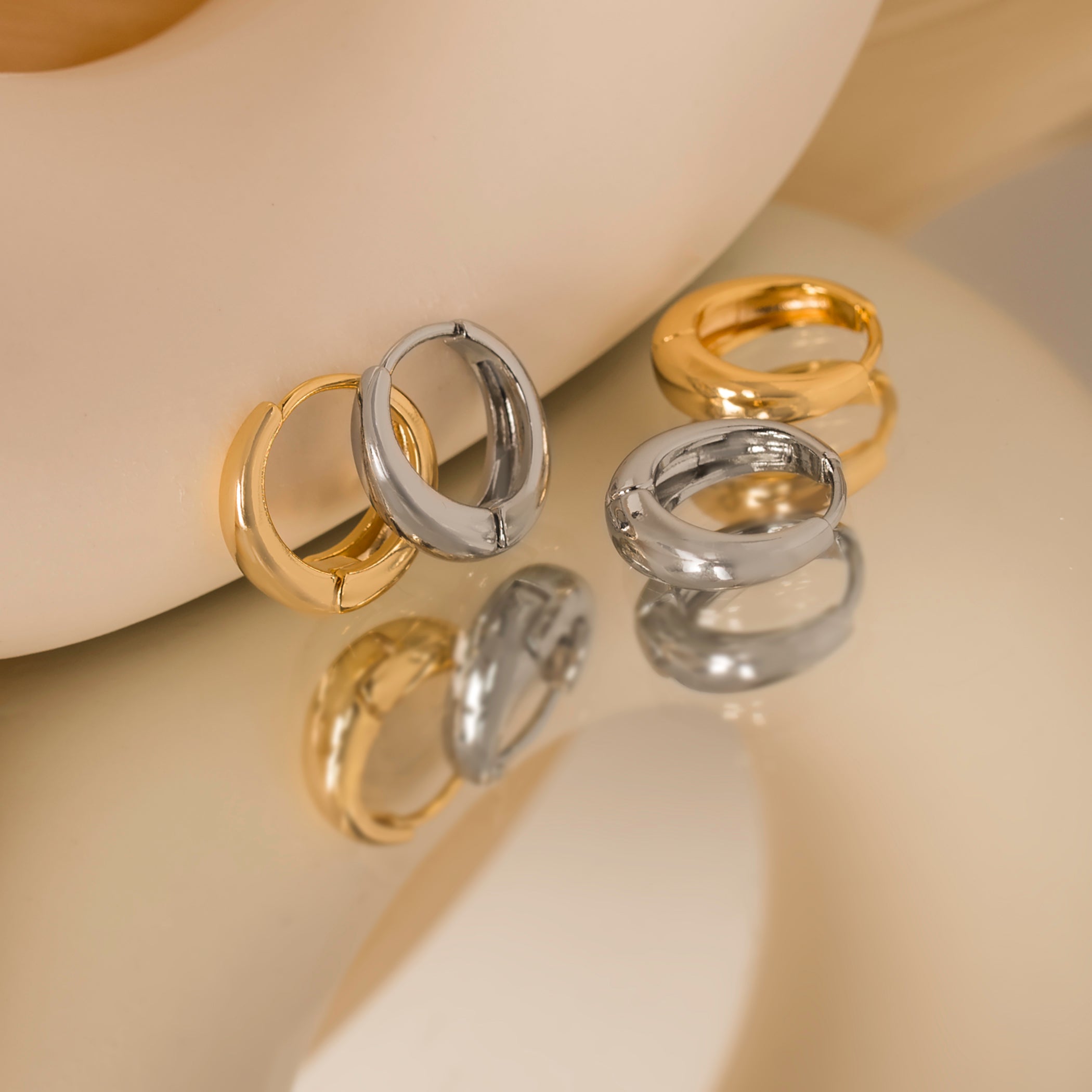 silver gold huggie hoop earrings