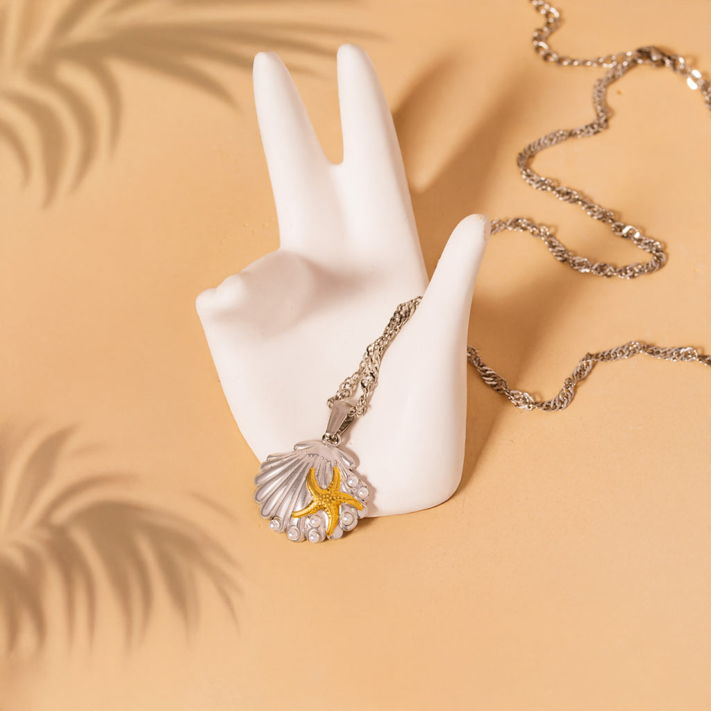 silver mixed metal shell necklace
